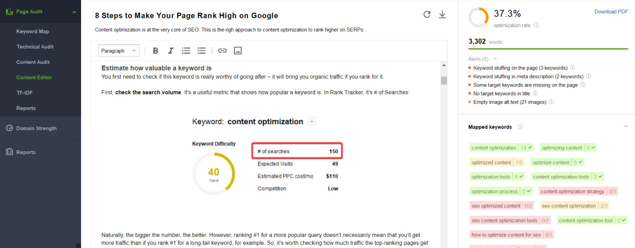 Content Editor in WebSite Auditor