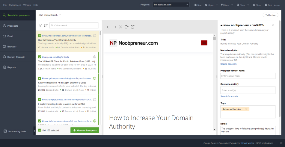 LinkAssistant for link building