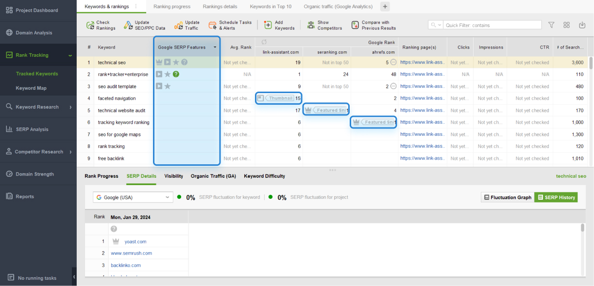 SERP features in Rank Tracker
