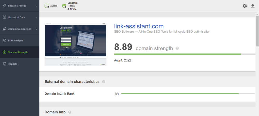 Checking domain authority in SEO SpyGlass backlink checker