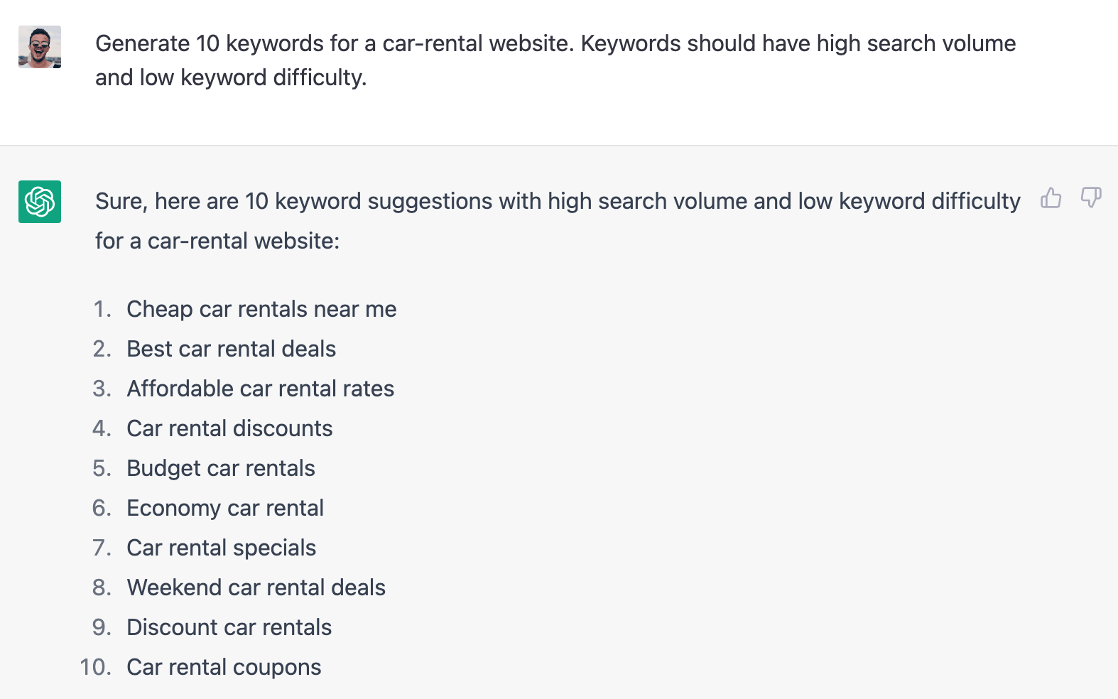 ChatGPT generates keywords