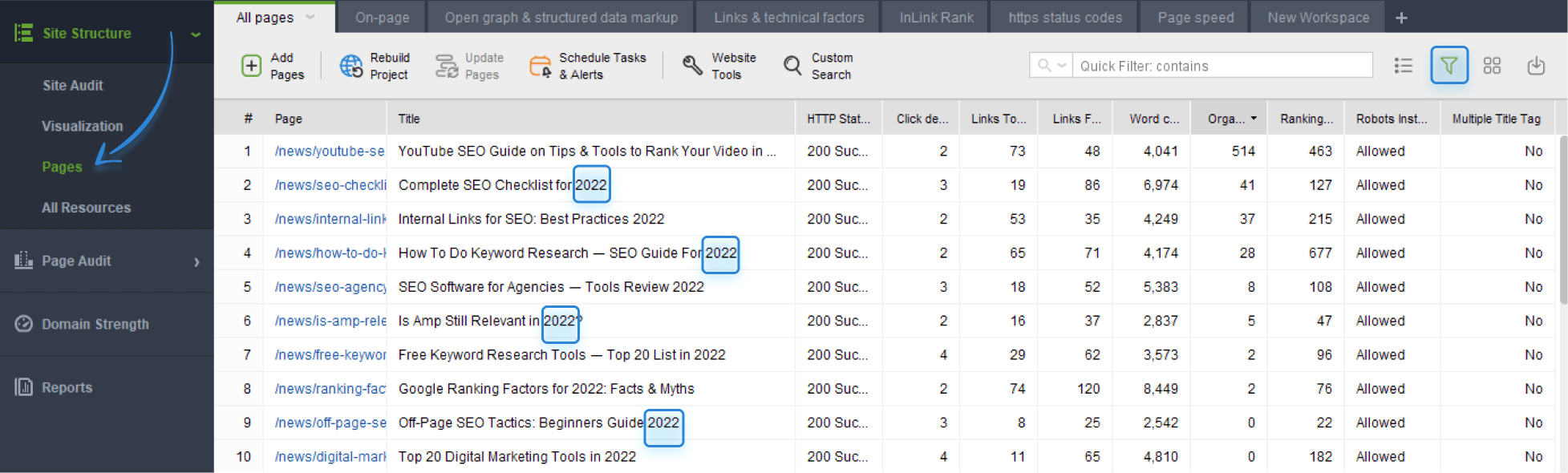 finding outdated content in WebSite Auditor