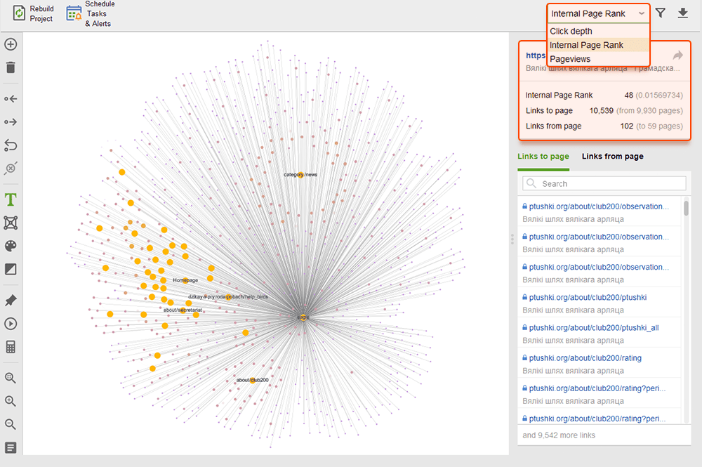 Revise los enlaces internos por PageRank, páginas vistas y profundidad de clics